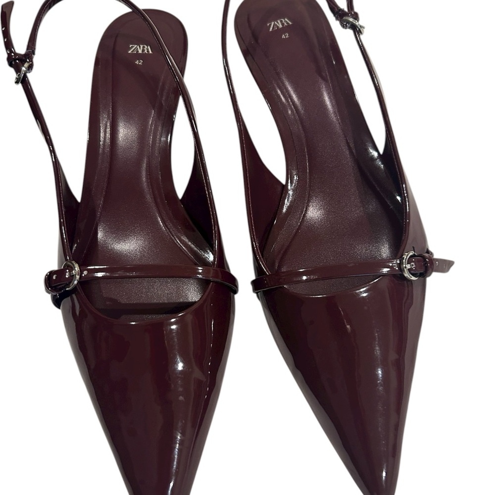 Zara Women's Dark Red Patent Slingback Heels